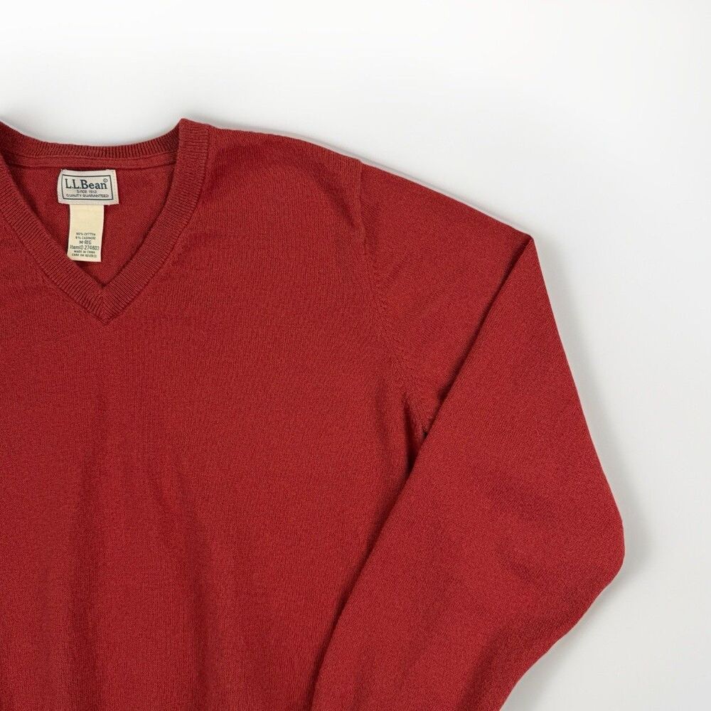 L.L. Bean Sweater Mens Medium Red Rust‎ Cotton Cashmere Blend Pullover V Neck LL - Picture 3 of 9